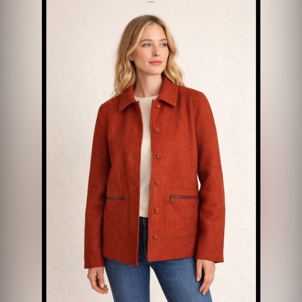 Talbots Alpaca Wool Blend‎ Coral Burnt Orange Petites Jacket sz MP minimalist